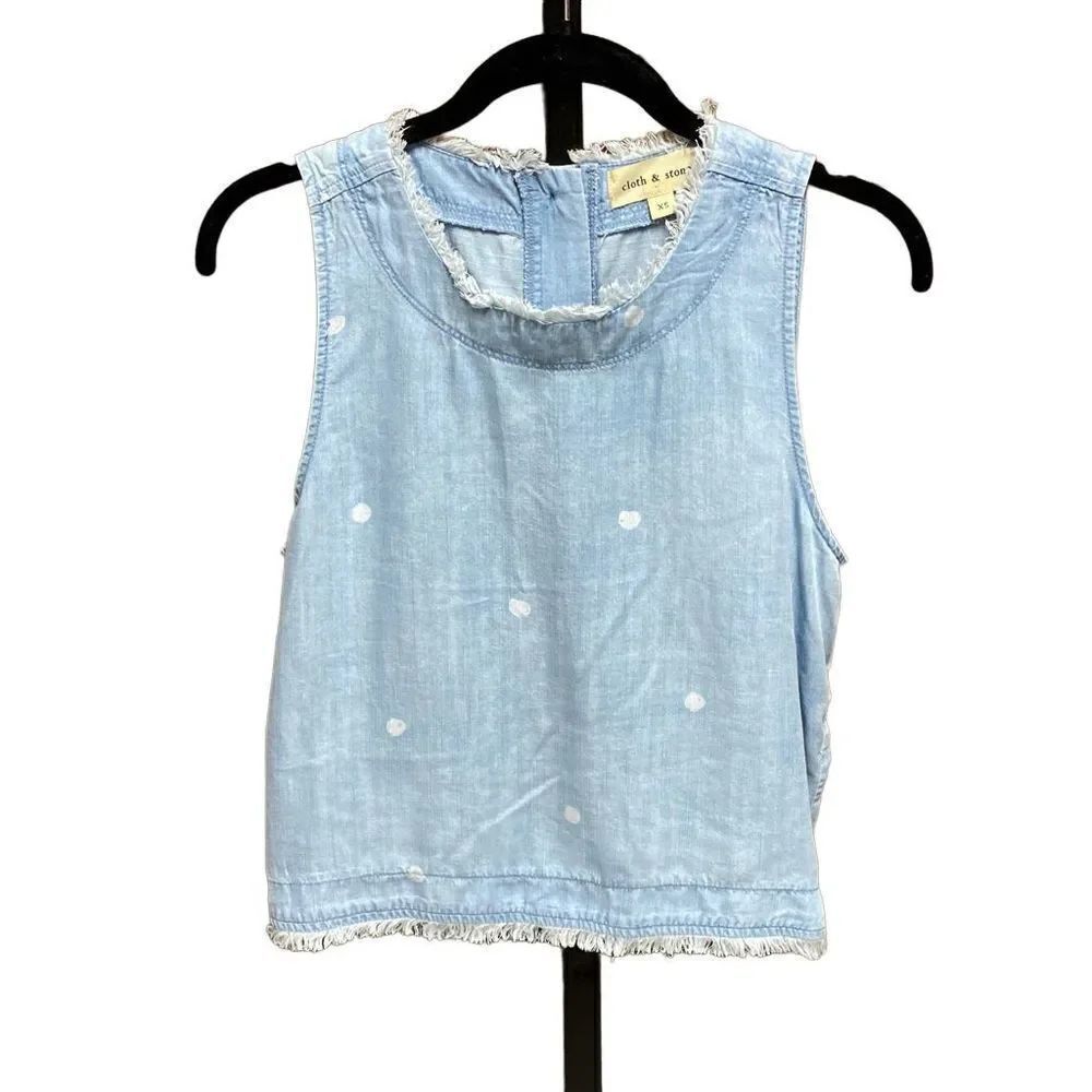 Cloth & Stone Chambray Polka Dot Frayed Sleeveless Top Size XS